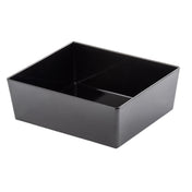A black, glossy, square melamine bowl with straight sides and a flat bottom. The empty Simple Solutions Bowl is shown at an angle against a white background.