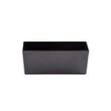 A plain, rectangular black melamine bowl with straight sides and an open top, shown against a white background. The surface appears smooth and glossy, with no visible handles, decorations, or markings—ideal as a 5.75 qt TableCraft bowl.