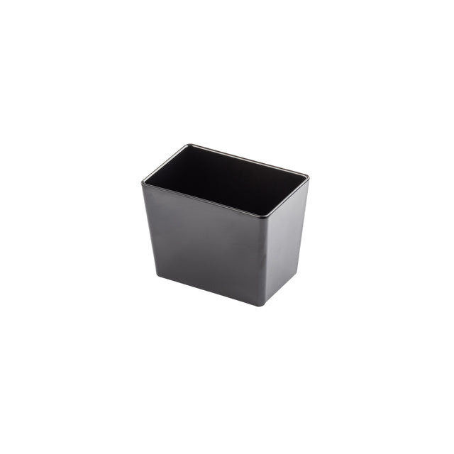 A small, rectangular black melamine bowl with slightly tapered sides. This empty TableCraft container has a smooth surface and is positioned against a plain white background.