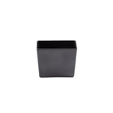 A small, square, black melamine bowl with smooth, glossy surfaces and slightly rounded corners sits upright against a plain white background. The empty TableCraft container has its opening facing forward.