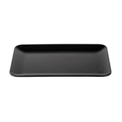 A rectangular, matte black Sierra Collection serving platter with slightly rounded corners and a gentle curve at the edges, photographed against a white background. The empty melamine platter features a smooth, minimalist design.