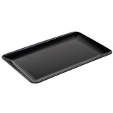 A plain, rectangular black serving platter with slightly raised edges. This Sierra Collection Serving Platter features a smooth, glossy finish and is photographed on a white background at a slight angle to highlight its surface and depth.