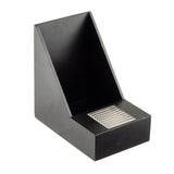 A black, wedge-shaped Single Airpot Rack with an inclined back and a rectangular, vented stainless steel drip tray set into the flat lower surface at the front. The minimalist structure appears to be made of painted wood or metal.