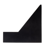A flat, solid black geometric shape resembling a right triangle attached to a rectangle along its bottom edge, forming an L-shape with a diagonal slant on the upper right side, reminiscent of a painted wood Single Airpot Rack against a white background.