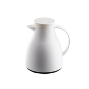 A modern, matte white 17 oz coffee carafe with a smooth, rounded body, curved handle, and spout. Vacuum insulated for lasting warmth, its flat lid fits snugly. The base is slightly darker than the body on a plain white background.