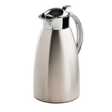A 68 oz stainless steel coffee carafe with a shiny silver finish, rounded body, and curved handle. The metallic lid features a small spout for pouring. The carafe is isolated on a white background.