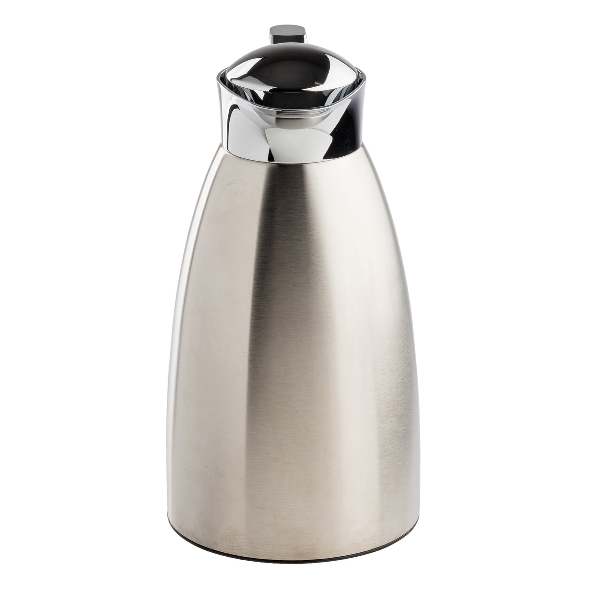 A 68 oz stainless steel coffee carafe with a smooth, brushed metal body and a shiny, reflective chrome lid. The cylindrical carafe tapers slightly toward the top and stands upright on a white background.