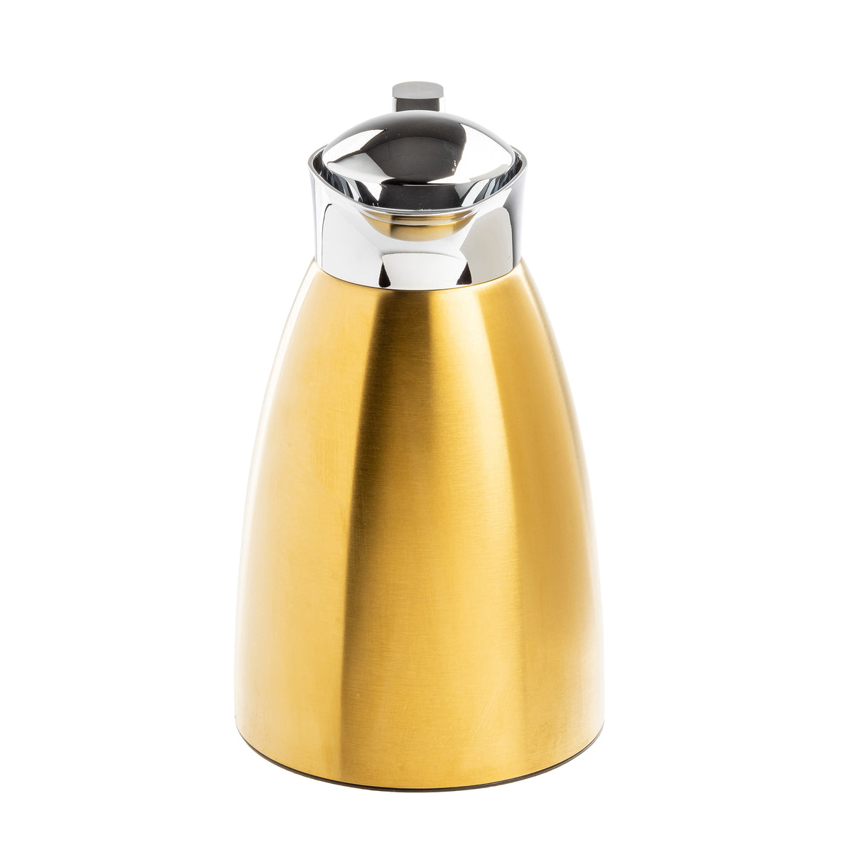 A metallic gold 50 oz stainless steel coffee carafe with a shiny silver lid and spout, photographed on a white background. The carafe features a sleek, modern design with a gently tapered body and smooth surface that reflects light beautifully.