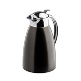 A 50 oz stainless steel coffee carafe with a matte black body and a shiny silver lid, spout, and handle. The modern, sleek design makes it perfect for serving hot drinks, shown upright on a white background.