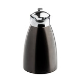 A sleek, 50 oz stainless steel coffee carafe with a shiny silver lid and handle. The matte dark gray body contrasts elegantly with the reflective chrome lid, and the carafe sits upright on a plain white background.