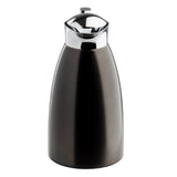A sleek, black stainless steel coffee carafe with a shiny chrome lid and spout, designed for keeping beverages hot or cold. This 68 oz carafe features a smooth, slightly tapered cylindrical shape and stands upright against a plain white background.