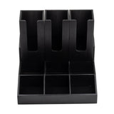 A black painted bamboo organizer with three tall vertical slots at the back and six smaller compartments at the front, perfect as a Coffee Condiment Organizer or for holding mail, stationery, or office supplies in style.
