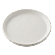 A plain, round, white serving plate from the Terra Collection is shown against a white background. The melamine surface has slightly raised edges and no decorations, with lighting that highlights its simple and clean design.