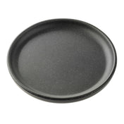 A round, gray speckled plate from the Terra Collection Serving Plate series sits on a white background. It features a slightly raised rim and a smooth, matte finish for an elegant touch.