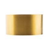 A wide, smooth, gold-colored stainless steel cuff bracelet is shown against a white background. The bracelet has a polished, brushed finish and a simple, modern design with no visible embellishments or patterns.