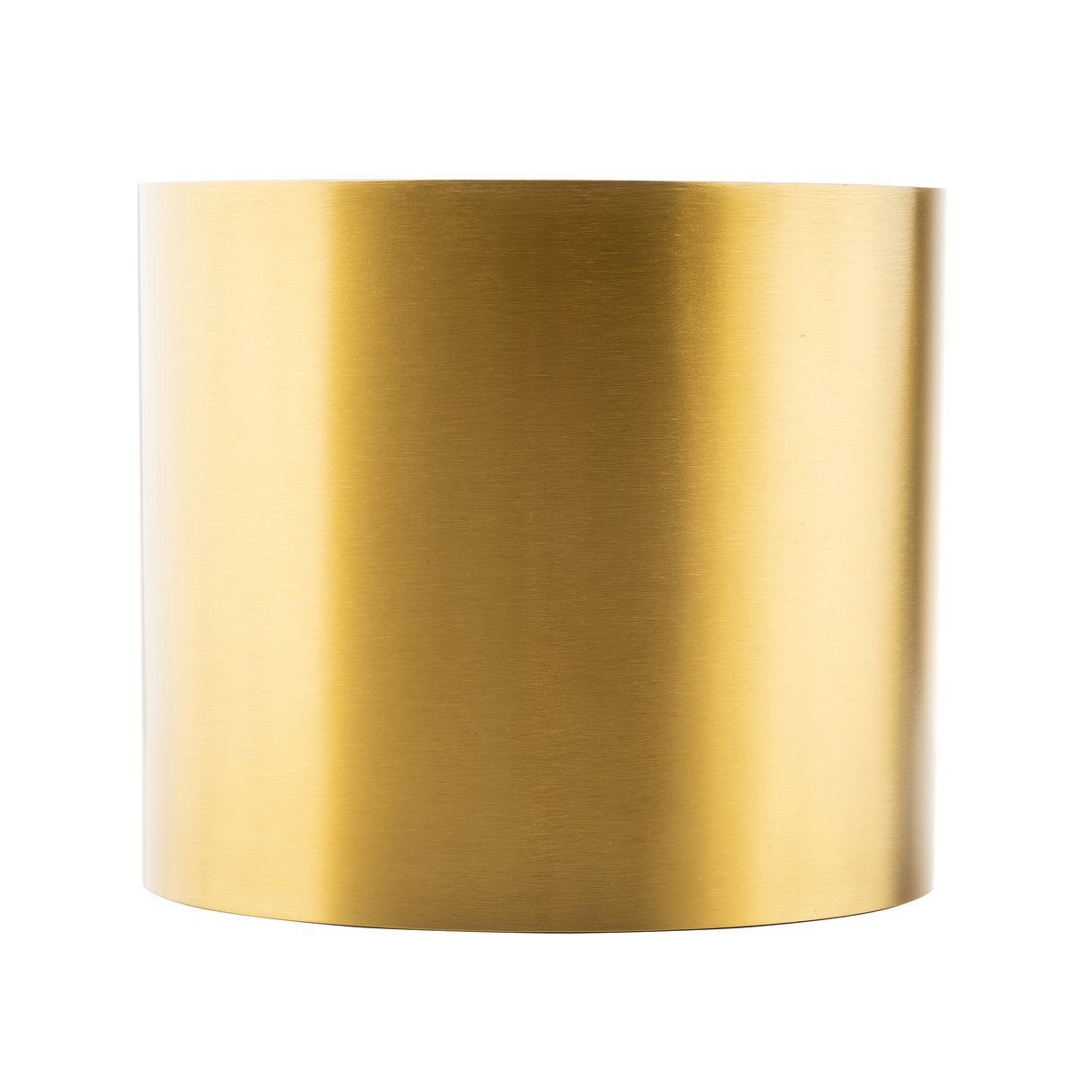 A cylindrical, metallic gold planter crafted from stainless steel with a smooth, brushed finish is shown against a plain white background. The planter has no visible seams, features clean lines, and pairs beautifully with any nesting riser set.