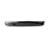 A glossy, black, oval-shaped serving plate from the Ridge Collection is shown from a side view against a white background. The plate has a smooth surface and slightly curved edges, giving it a sleek, modern appearance.