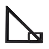 A black powder coated steel bookend with a modern geometric design, featuring a large right triangle frame and a small rectangular block inside the lower right corner. The structure has clean, straight lines and a matte finish, set against a white background.