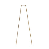A single open gold bobby pin is shown upright on a white background. The metallic pin features a slight curve at the top and two long, straight arms that are slightly angled outward.