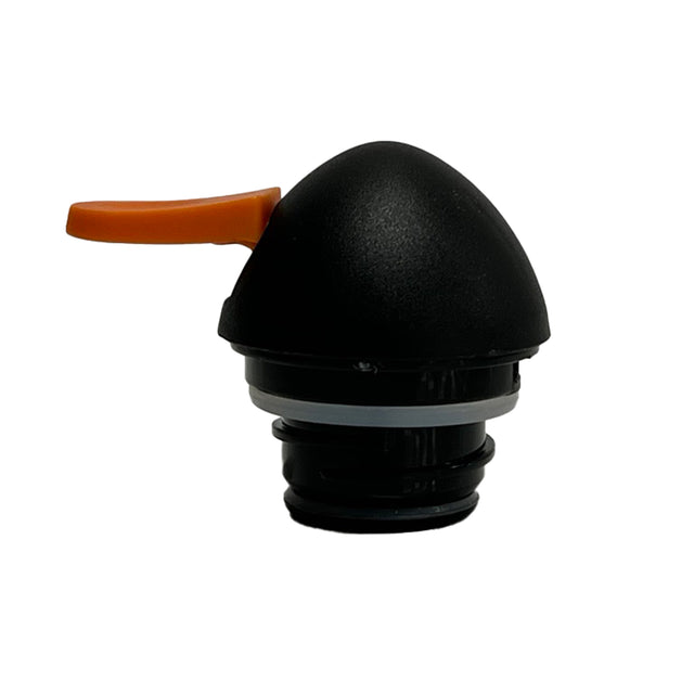 A black, dome-shaped bottle stopper crafted from durable ABS features a small orange lever, shown against a white background. The TableCraft Products stopper has a grooved base and white sealing ring to seal bottles and preserve contents.