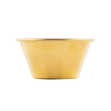 A shiny, metallic gold cup with a wide rim and tapering sides, crafted from stainless steel with a gold PVD finish. The smooth, reflective surface and simple, elegant design make this ramekin perfect for decor or serving small items.