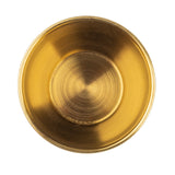 A shiny, metallic bowl with a gold PVD finish is viewed from above, centered on a white background. The smooth, reflective surface features concentric circular patterns, while the thin rim and glowing interior give this ramekin a luxurious look.