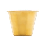 A small, shiny ramekin with a gold PVD finish and smooth sides sits centered on a white background. The stainless steel cup features a simple, modern design with a slightly flared rim and no visible handles or decorations.