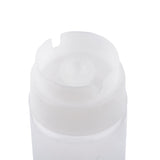 A close-up of a translucent, frosted plastic bottle with an Invertatop squeeze dispenser and snap-top cap. The partially open cap reveals the circular dispensing hole. The plain white background accentuates the empty NSF-compliant bottle.