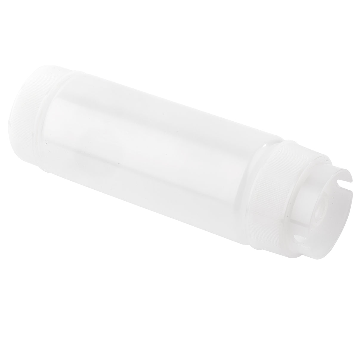 A clear, cylindrical Invertatop plastic coin tube with a secure, grooved lid, shown lying horizontally on a white background. The empty tube is NSF certified and designed for storing and protecting a stack of coins.