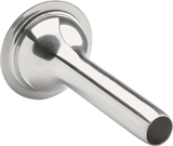 A shiny, metallic #12 Stuffer sausage tube with a wide, round base tapers into a long, cylindrical spout. Made of stainless steel, this large Hobart-compatible stuffer tube is photographed against a plain white background.