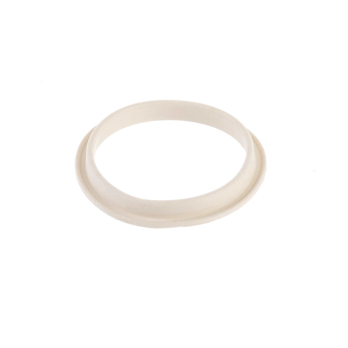 A translucent, off-white plastic ring with a smooth surface and slightly raised outer edge, photographed on a plain white background. Designed to fit an 8 oz. Modern Glass Dispenser, this lightweight piece is flexible and dishwasher safe.