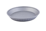 A round, shallow, gray bowl with a textured, grid-patterned outer surface and a smooth inner surface. This heat resistant bowl appears to be made of plastic or a similar material and is empty, shown against a white background.