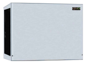 A rectangular, metallic air ventilation unit with a plain light gray front panel, black vents on the left side, and a small logo in the top right corner, similar in style to a remote condenser for a nugget-style ice maker. The unit is set against a plain, light background.