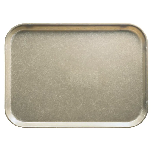 A rectangular, metallic Camtray with rounded corners and slightly raised edges. Made from high-impact fiberglass, its textured, brushed surface is both reflective and durable. The tray is empty and photographed against a plain white background.