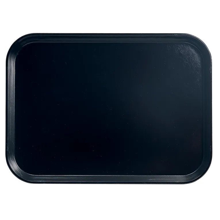 A plain, rectangular Camlite Tray with rounded corners and a slightly raised edge is shown against a white background. This fiberglass tray has a smooth, glossy surface, is dishwasher safe, and is empty.