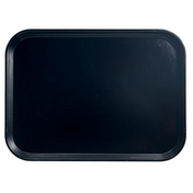 A plain, rectangular Camlite Tray with rounded corners and a slightly raised edge is shown against a white background. This fiberglass tray has a smooth, glossy surface, is dishwasher safe, and is empty.