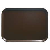 A rectangular, dark brown Camtray serving tray with slightly raised, rounded edges is photographed from above against a light background. Crafted from high-impact fiberglass, this dishwasher safe tray has a smooth, glossy surface and is empty.