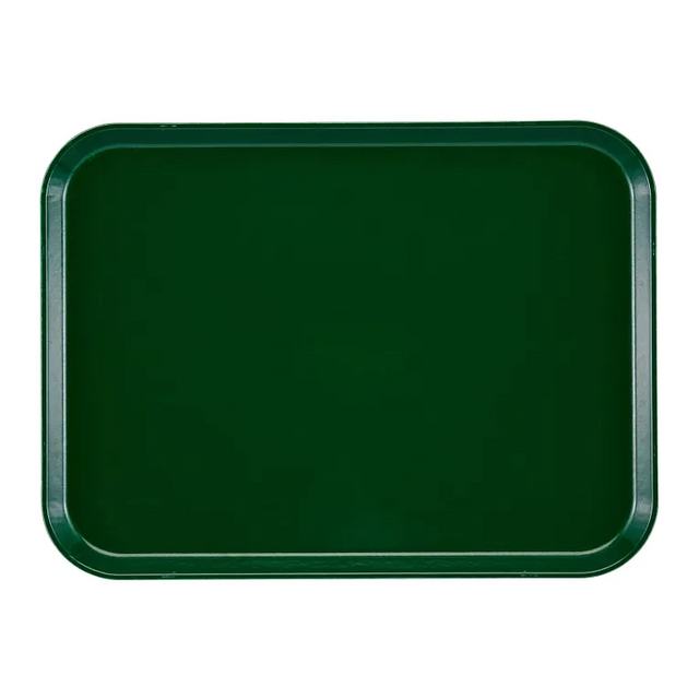 A rectangular dark green Camtray fiberglass tray with raised edges and rounded corners, placed on a light gray background. The tray appears clean, empty, and has a smooth, matte surface that is durable and dishwasher safe.