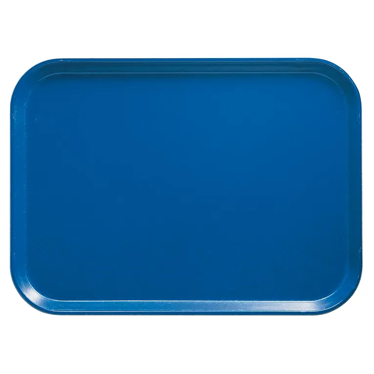 A rectangular, flat, blue Camtray made of high-impact fiberglass with rounded corners and slightly raised edges, shown from above against a white background. The tray is empty, smooth, dishwasher safe, and features a uniform glossy finish.