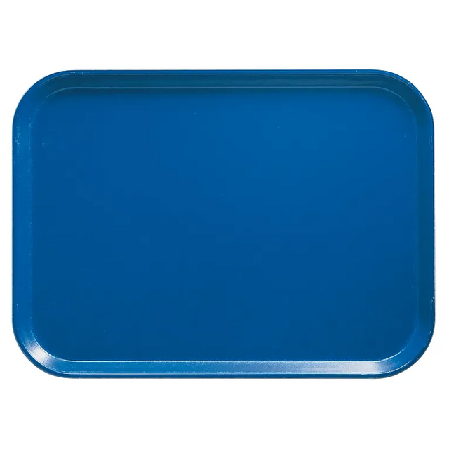 A rectangular, flat, blue Camtray made of high-impact fiberglass with rounded corners and slightly raised edges, shown from above against a white background. The tray is empty, smooth, dishwasher safe, and features a uniform glossy finish.