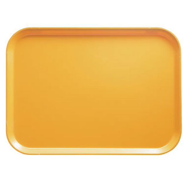 A rectangular orange Camtray with rounded corners and raised edges, photographed from above against a white background. The high-impact fiberglass tray is empty, has a smooth, glossy surface, and is dishwasher safe for easy cleaning.