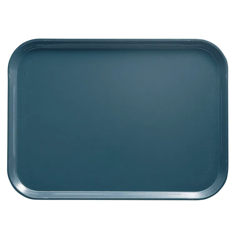 A rectangular, dark blue Camtray with rounded corners, smooth surface, and slightly raised edges, crafted from high-impact fiberglass and dishwasher safe, positioned against a plain white background.