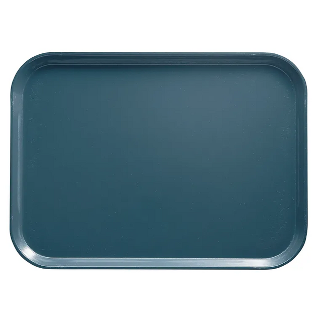 A rectangular, dark blue Camtray with rounded corners, smooth surface, and slightly raised edges, crafted from high-impact fiberglass and dishwasher safe, positioned against a plain white background.