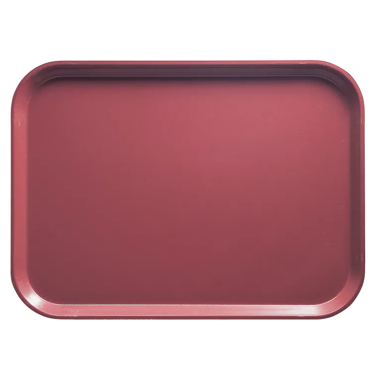 A rectangular fiberglass tray with rounded corners, shown from above. The tray is a solid, muted maroon color with a smooth, slightly glossy surface and raised edges. Durable and dishwasher safe, it stands out against the white background.