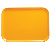 A rectangular, bright yellow Camtray made of high-impact fiberglass with rounded corners and slightly raised edges sits empty on a plain white background. Its glossy, dishwasher safe surface reflects light.