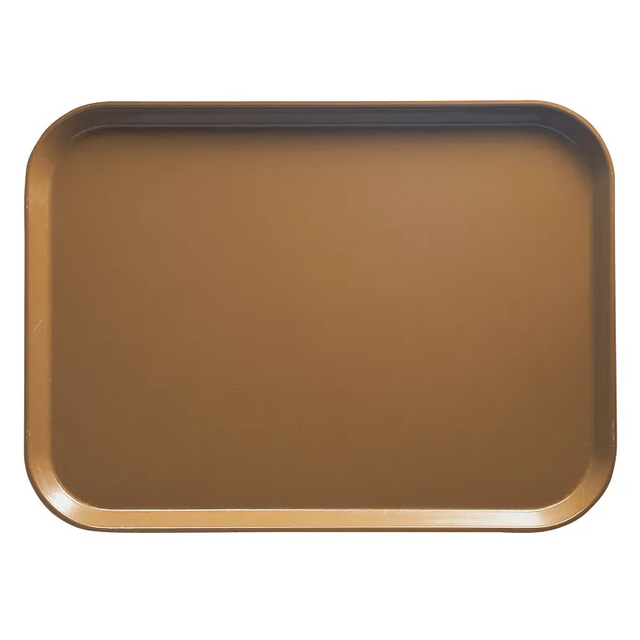A rectangular brown Camtray with rounded corners and slightly raised edges, placed on a white background. The high-impact fiberglass tray features a smooth, shiny surface with no patterns or visible handles and is dishwasher safe.