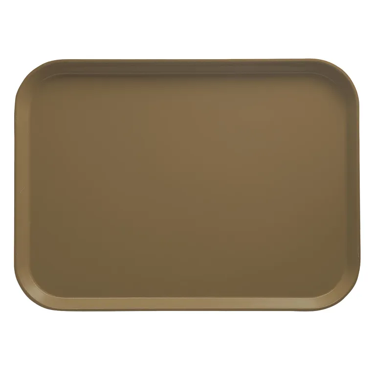 A rectangular Camtray with rounded corners, shown from above. The solid, matte brown fiberglass tray features a raised edge and smooth, unadorned surface. It is dishwasher safe and set against a plain white background.