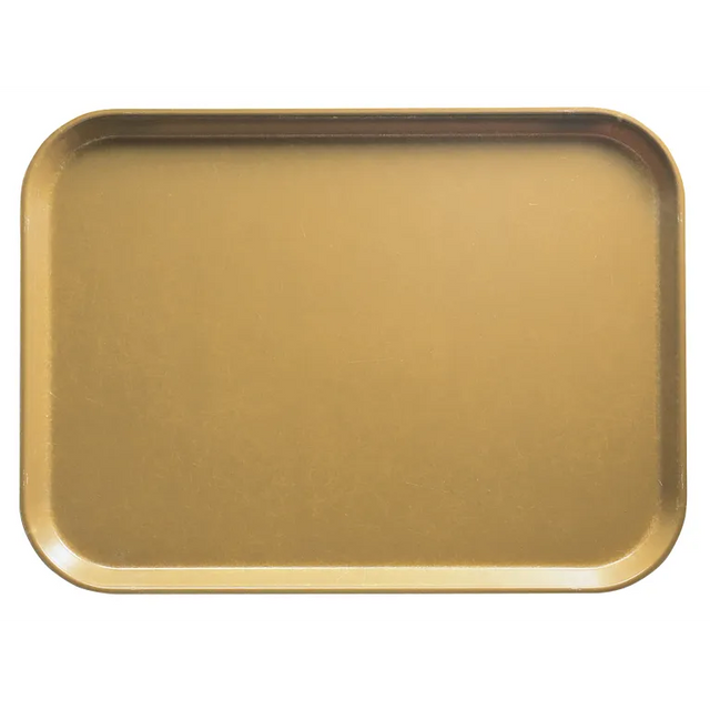 A plain, rectangular Camtray with rounded corners is shown from above. This high-impact fiberglass tray has a smooth, shiny, gold-colored surface and raised edges, set against a white background.