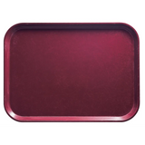 A rectangular, dark red Camtray cafeteria tray with rounded corners and slightly raised edges, made from high-impact fiberglass and photographed from above against a plain white background. The dishwasher safe tray has a matte finish with some visible surface scratches.