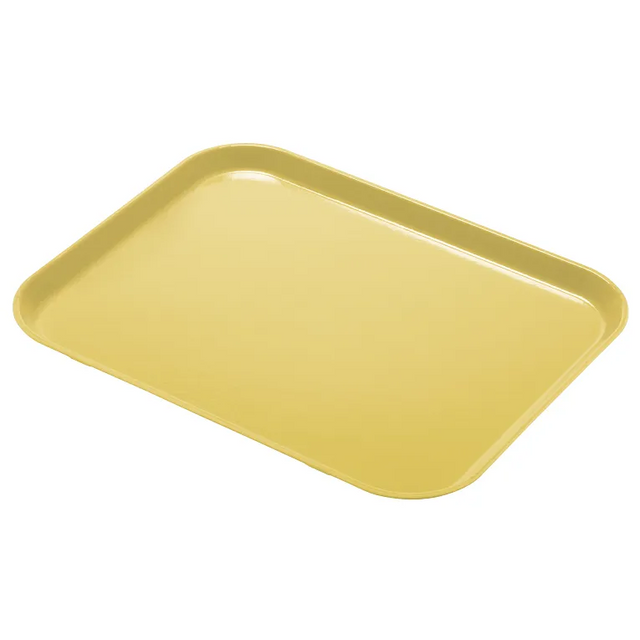 A rectangular, light yellow Camlite Tray with rounded corners and slightly raised edges. The smooth, glossy surface reflects its NSF-certified quality, and the tray is shown on a plain white background, angled slightly to the side.